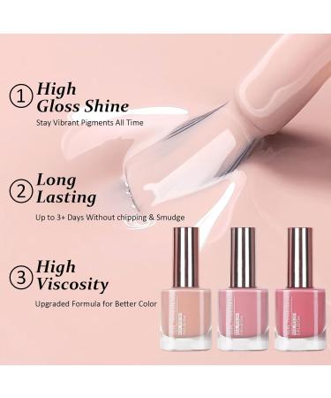 Nail Polish Set - 3 Pieces Nude Dark Light Pink Nail Polish - Quick Drying & Long Lasting Nail Polish - Buy Online on SooperMarket.com