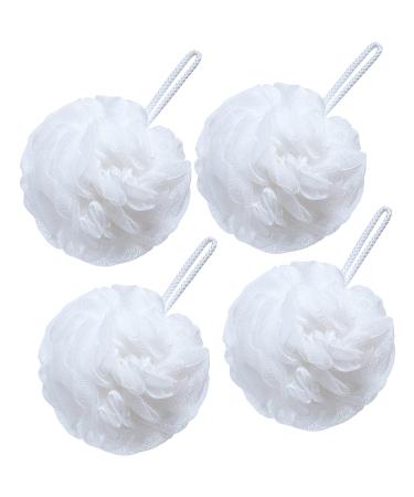 VANZAVANZU Bath Loofah Large 80g Shower Sponge Body Scrubber Mesh Pouf for Men and Women  Set of 4 (White) 4-White