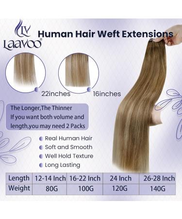 LAAVOO Real Hair Extensions 55cm - Brown Blonde Balayage Ombre Tressen 100g | Human Hair Bundles for Sew-In | Premium Quality - Buy Online on SooperMarket.com