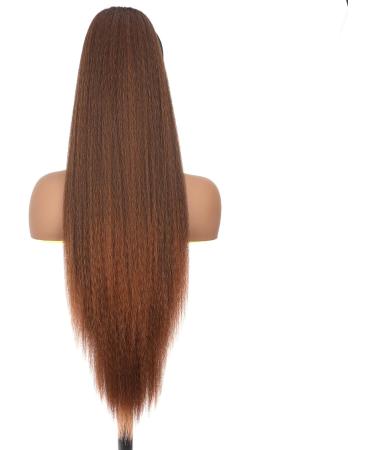 PORSMEER 30 Inch Yaki Straight Drawstring Ponytail Clip In Extensions for Women Kinky Straight Pony Tail Extensions Hair Extensions Ponytail (Black mixed brown) - Buy Online on SooperMarket.com