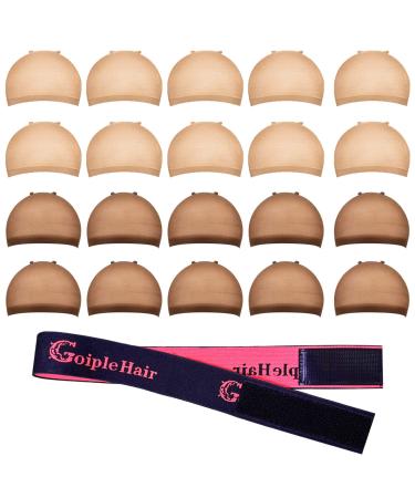 20 Pieces Wig Caps, Stretchy Nylon Wig Cap, Wig Caps for Women Lace Front Wig Stocking Caps for Wigs Nude Wig Cap with Elastic Bands for Women (Brown & Light Brown)