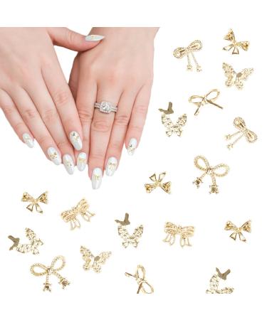 Butterfly Nair Charms 40Pcs Alloy Nail Schmuck 7styles Nail Art Bow Gemstones 3D nail art trailer double layers Nail drill decorations (gold)