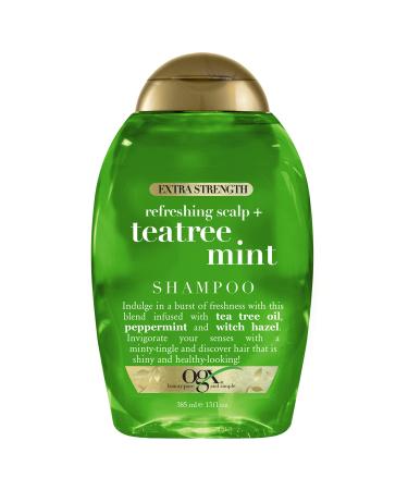 OGX Extra Strength Refreshing Scalp + Teatree Mint , Invigorating Scalp Shampoo with Tea Tree & Peppermint Oil & Witch Hazel, Paraben/ Sulfate-Free Surfactants, 13 fl oz