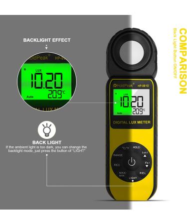 HOLDPEAK HP-881D Digital Lux Meter 2PCS | 1-400,000 Lux Measuring Range | For LED Lights, Plants, Indoor, Outdoor | Lumen Meter & Illuminometer - Buy Online on SooperMarket.com