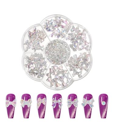 140pcs Aurora Bow Nail Charms & Rhinestones 3D Nail Bows Colorful Nail Charms for Acrylic Nails Resin Bowknot Nail Charms DIY Nail Accessories for Women Girls Nail Crafts Art