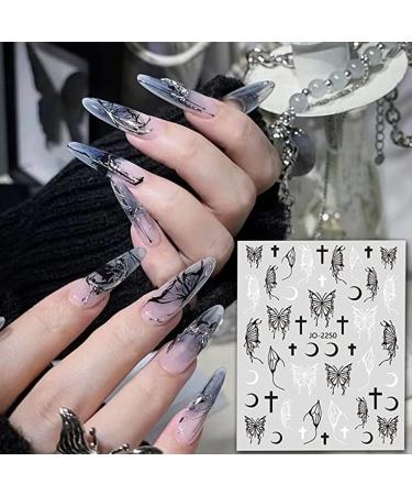 Eseres 3D Self-Adhesive Butterfly Nail Stickers - Metallic Laser Silver Black - DIY Nail Decals for Women - 6 Sheets - Buy Online on SooperMarket.com