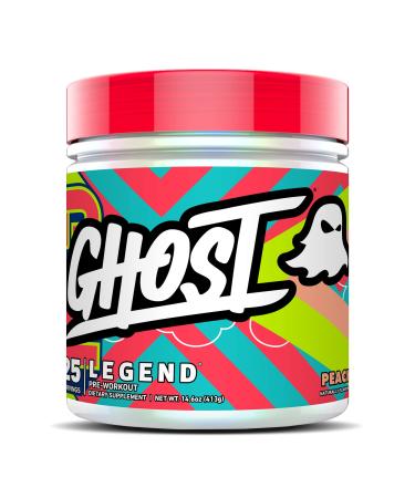 GHOST Legend Pre-Workout Energy Powder, Peach - 25 Servings - Caffeine, L-Citrulline, & Beta Alanine Blend for Energy Focus & Pumps - Free of Soy, Sugar & Gluten, Vegan