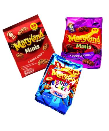 Maryland Mini Biscuits Variety 3 Pack Bundle - with Choc Chip BIrthday Cake and Double Choc 3 x 118g