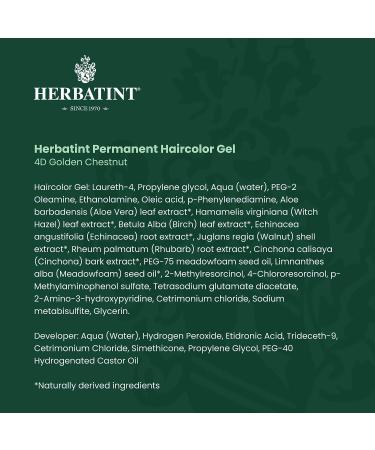 Herbatint Permanent Haircolor Gel 4D Golden Chestnut - Alcohol Free, Vegan Formula - 100% Grey Coverage - 4.56 fl oz - Buy Online on SooperMarket.com