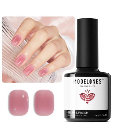 Modelones Nude Pink Gel Nail Polish 1 Pcs 15ml Transparent Jelly Nude Sheer Pink Gel Polish Soak Off Gel LED Salon DIY at Home Nail Manicure Gift for Women Girls Jelly Pink