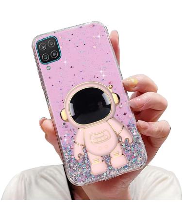 Tivenfezk Nadoli for Samsung Galaxy A12 4G/5G astronaut Hidden Stand Shell caricature glitter stand soft silicone bling transparent protective cover samsung galaxy a12 4g/5g pink