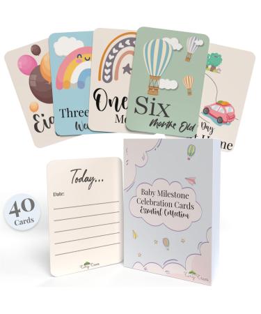 40 Baby Milestone Cards in Gift Box - Baby Shower Gifts for Mum - New Baby Gift for Boy or Girl - Unisex Milestone Baby Cards for New Parents Pregnancy Gifts and Keepsake 40 Cards Essential Collection