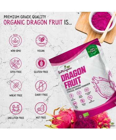BeMorganic Organic Dragon Fruit Powder - 100g Pure Pink Pitaya Smoothie Powder | No Added Sugar or Gluten - Buy Online on SooperMarket.com