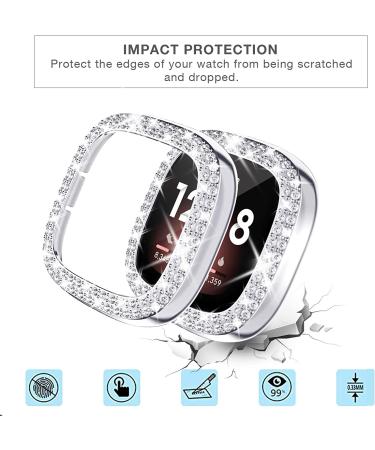 Tensea 2Pack Bling Protector Case for Fitbit Versa 3/Sense - Black/Silver Diamond Frame Cover for Women - Buy Online on SooperMarket.com