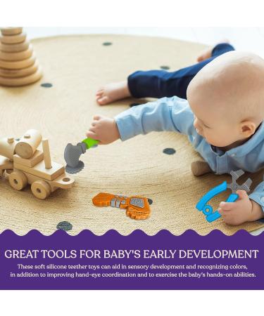 Sperric Silicone Teething Toy Tools Set for Babies 0-6 Months - Hammer, Pliers, Drill - 3pcs for Boys and Girls - Double-Sided Texture for Gum Soothing - Green/Orange/Blue - Buy Online on SooperMarket.com