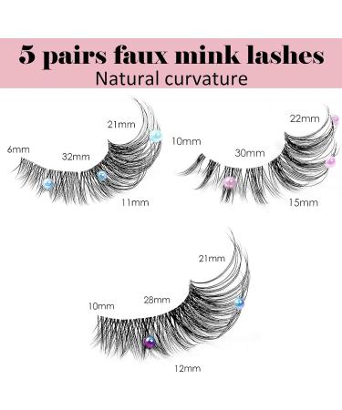HERBENJOY Fluffy False Lashes Fake Eyelashes 5 Pairs Lash Extension with Small Pearl Decoration Cat Eye False Eyelashes 3D Faux Eyelashes for Costume Party Stage Performance Festival Celebrations - Buy Online on SooperMarket.com