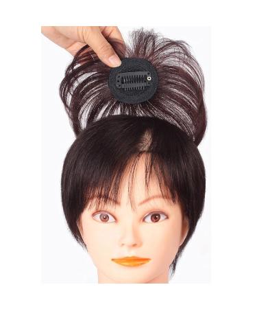 99 Mini Toupee Top Piece Closure Clip in Real Human Hair Crown Topper Silk Straight Hair Light Bang Extensions Handing Needle Thinning Hair 10 cm/905