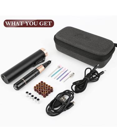 Belle 35000RPM Professional Electric Nail Drill Machine - Rechargeable Cordless Manicure Pedicure Tool with 6 Bits, 25 Sanding Bands, and Case - Black - Buy Online on SooperMarket.com