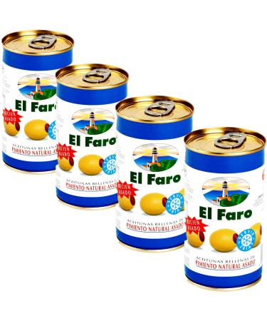 El Faro 4x 350g (150g drained) Spanish Green Olives Filled With Roasted Red Pepper Snack