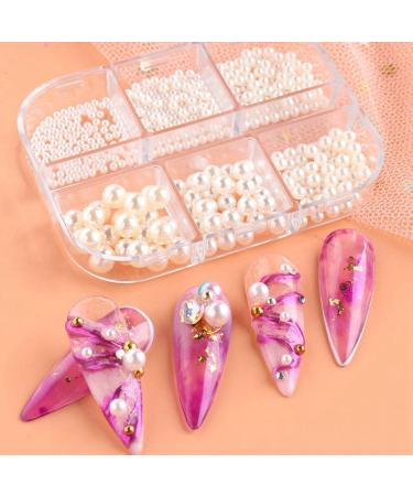 Citywalk 4Box Pearl Decorations Nail Charms White Round Nail Parts Gold Steel Beads Balls Jewelry Nail Art Accessories Color:ZZ13 - Buy Online on SooperMarket.com