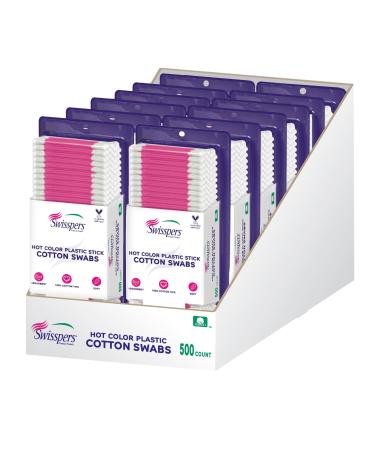 Swisspers Hot Color Cotton Swabs 100% Cotton Double-Sided Color Plastic Sticks 500 per Pack 12 Packs (6000 Swabs Total) 500 Count (Pack of 12)