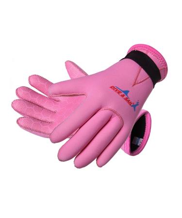 EXCEREY Kids Neoprene Skid-Proof Wetsuit Diving Gloves 3MM Surf Snorkeling Gloves Pink Medium