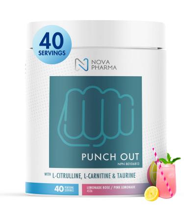Nova Pharma Punch Out Pre Workout Powder L-Carnitine and Antioxidant-Rich Pre Workout Supplement Boost Stamina and Endurance for Gym Training and Workouts - 40 Servings (Pink Lemonade)