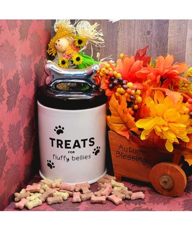 Fluffy Bellies Dog Treat Jar - 5 Cup Black White Ceramic Container - Farmhouse Dog Cookie Canister - Rustic Pet Food Jar - Buy Online on SooperMarket.com