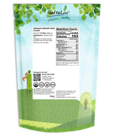 Organic Brown Rice Flour 1.5 lbs - Non-GMO, Finely Ground & Untreated - Vegan & Kosher - High Protein, Sodium Free - Buy Online on SooperMarket.com