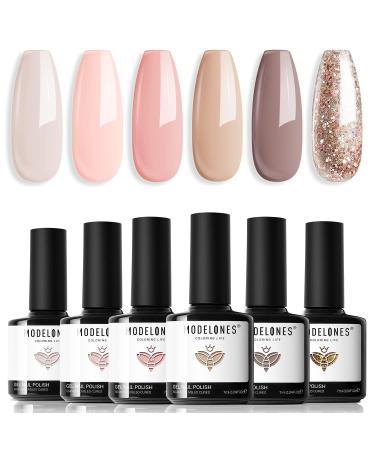 Modelones Gel Nail Polish Set - 6 Colors Romantic Gentle Nude Glitter Gel Polish Classic Nude Pink Soak Off LED Gel Nail Polish French Manicure Art Design Manicure DIY Salon Holiday Gifts Set Tribal style 7 ml (Pack of 1)