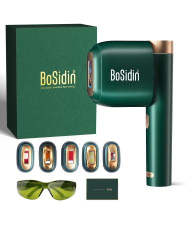 Laser Hair Removal BoSidin IPL Hair Removal with Painless Ice-Cooling 2-in-1 Face SR Rejuvenation 6+1 Modes 6 Levels Hair Removal for Women Permanent Laser Hair Removal Kit with Shaver Goggles Green