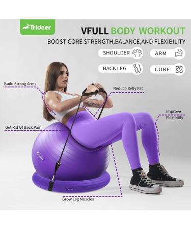 Trideer 65cm Purple Exercise Ball Chair with Base & Bands - Home Gym Workout & Back Pain Relief - Buy Online on SooperMarket.com