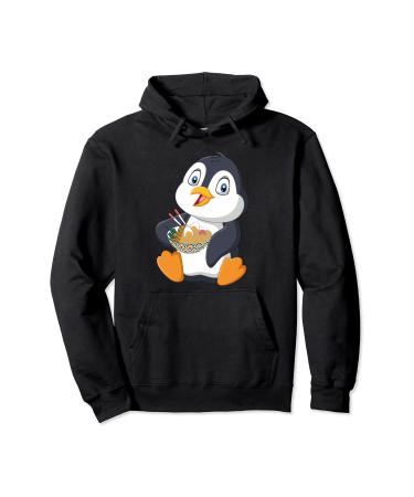 Penguin eating a Japanese Ramen noodle soup Pullover Hoodie