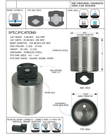 Kroozie 2.0 Bike Cup Holder - Adjustable Handlebar Mount for Cruiser, Electric, Kids Bikes - Fits Yeti, Coffee, Water Bottle - Flat Black - Buy Online on SooperMarket.com