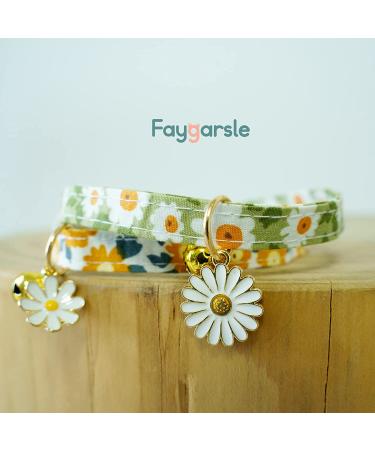 Faygarsle Cotton Breakaway Cat Collar with Bell Daisy Charm - Green & Orange - Buy Online on SooperMarket.com