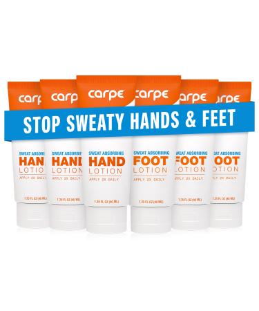 Carpe Antiperspirant Hand and Foot Lotion Bundle (3 Hand and 3 Foot Tubes) Stop Sweaty Hands and Sweaty Smelly Feet Dermatologist-Recommended