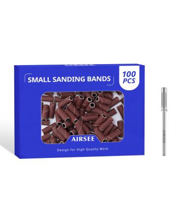 AIRSEE Small Sanding Bands 100Pcs Nail Drill Bits with 3.1mm Mandrel Bit 180 Medium Grit Acrylic File Attachments Mini Professional Sander Salon Accessories Manicure and Pedicure Finger Callus Brown 180# Brown