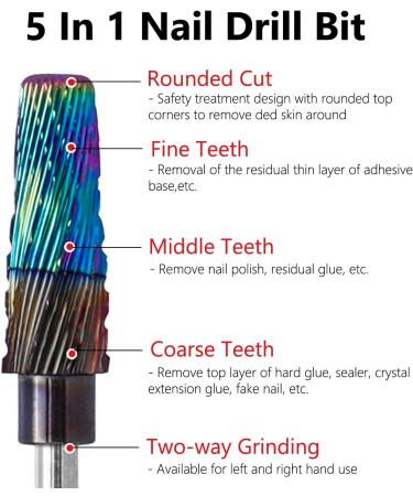Gasea 5 In 1 Naill Drill Bit 3/32" Shank Professional Fast Remove Acrylic Nails Tapered Nail File Drill Bit for Manicure Pedicure - Buy Online on SooperMarket.com