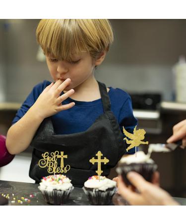 Rsstarxi 24 Pack God Bless and Cross Cupcake Toppers Angel Christening Cupcake Picks Babyshower Boy Baptism Cake Decorations for First Communion Baptism Party Decorations Gold - Buy Online on SooperMarket.com
