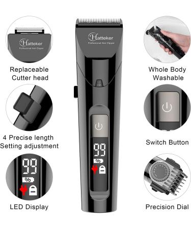 Hatteker Men's Cordless Hair Clipper & Beard Trimmer Kit - Waterproof, Professional Grooming Tool with LED Display - USB Rechargeable - 4 in 1 - Buy Online on SooperMarket.com