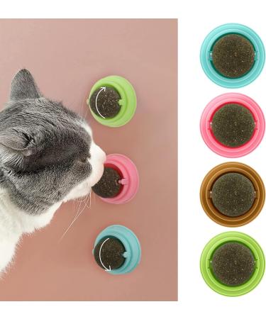 Dacitiery 4PCS Catnip Balls Toy for Cats Rotatable Edible Balls Interactive Cat Toy Self-Adhesive Catnip Teeth Cleaning Licking Balls for Kitten - Buy Online on SooperMarket.com