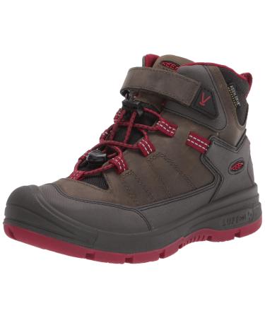 KEEN Unisex-Child Redwood Mid Height Waterproof Snow Boot Hiking Little Kid (4-8 Years) 8 Little Kid Steel Grey/Red Dahlia