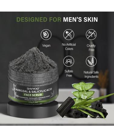 Men's Face Scrub Bamboo Charcoal Salicylic Acid Face Exfoliant Facial Peeling Improves Blackheads Acne Clogged Pores Cleansing Oil Control Pre-shave Care for Men with Facial Cleansing Brush - Buy Online on SooperMarket.com