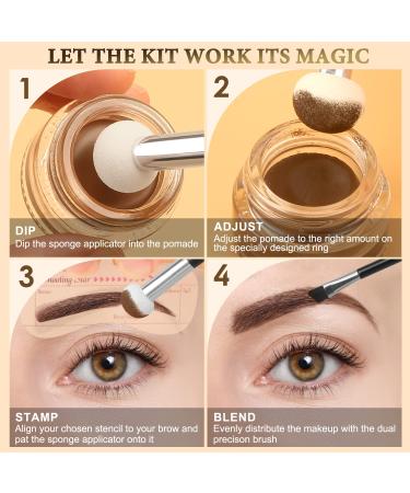 Eyebrow Stamp Stencil Kit with Waterproof Pencil, Pomade, 20 Stencils, and Dual-ended Brush - Soft Brown - Buy Online on SooperMarket.com