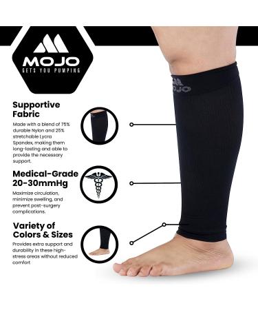 Mojo Compression Calf Sleeves 20-30mmHg Plus Size 4XL Black - Swelling & Shin Splints Support - Buy Online on SooperMarket.com