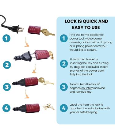 Roride Electrical Power Cord Plug Lock Device-Electrical Safety Baby Proofing Toddler Proofing Teen Proofing-OSHA Plug Lockout Approved-Prevent Dangerous Home Appliance Power Tool Injuries (RRKA) Red RR Key Alike (RRKA) - Buy Online on SooperMarket.com