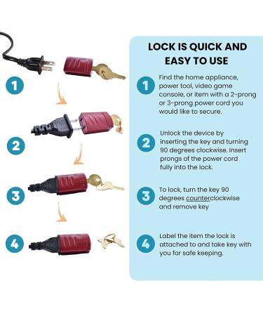 Roride 2 Electrical Power Cord Plug Lock - OSHA Approved Safety Device for Machinery & Tools - Childproof Lock for Baby, Toddler, Teen Safety (Red) - Buy Online on SooperMarket.com