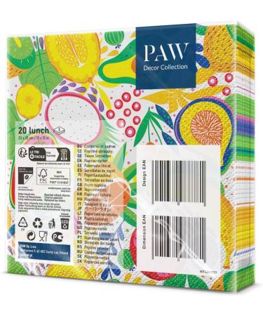 PAW 3-Layer Colorful Tropical Fruits Napkins - 20 Pieces | Perfect for Birthdays Weddings & Parties | 33x33 cm Paper Napkins - Buy Online on SooperMarket.com