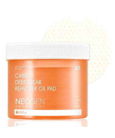 DERMALOGY by NEOGENLAB Carrot Deep Clear Remover Oil Pad (60 Pads) - Facial Oil Make Up Remover Cotton Pad for Sensitive Skin Gently Removes Waterproof Makeup & Impurities Alcohol-Free