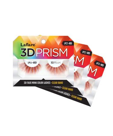 Laflare 3D PRISM COLOR LASH Silk Clear band Fluffy Volume Faux Mink Colored EyeLashes - 3 PACKS BUNDLE SPECIAL (LPC1X3 RED) LPC1 RED